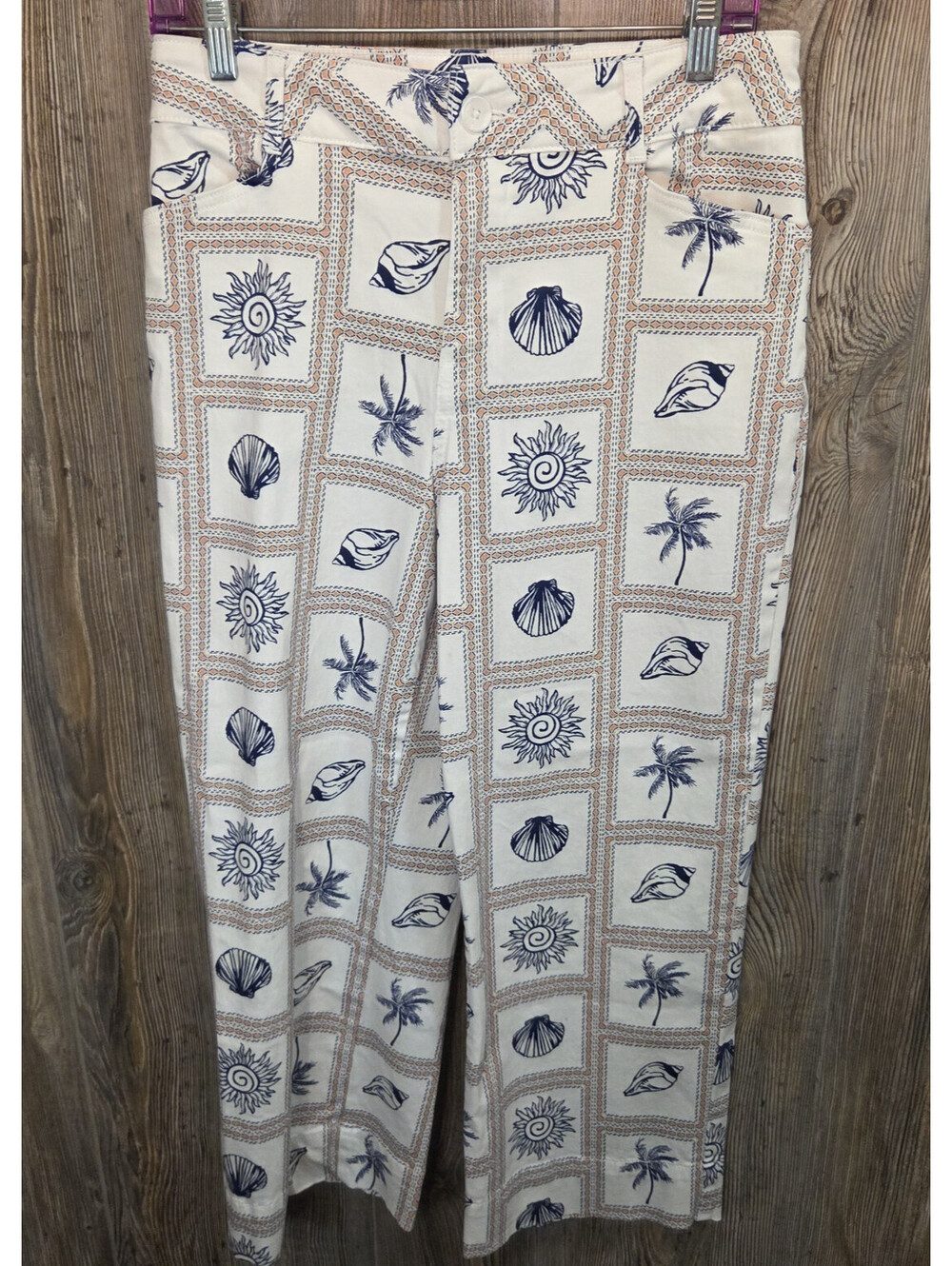 Bagatelle Collection Beach Seashell Pants Wmn Sz 6 (30x25) Wide Leg Cropped